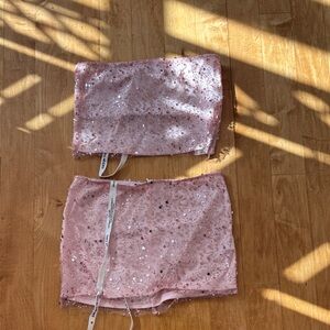 Never worn Lucy in the Sky pink sequin two piece set